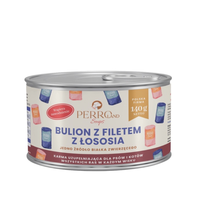 WOW Cat Kawałki wołowiny w sosie 85g PERROLand Soups Bulion z Filetem z Łososia 140 g - zupa dla kota z kawałkami ryby